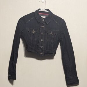 Candie's Dark Wash Studded Cropped Denim Jean Jacket - size Small